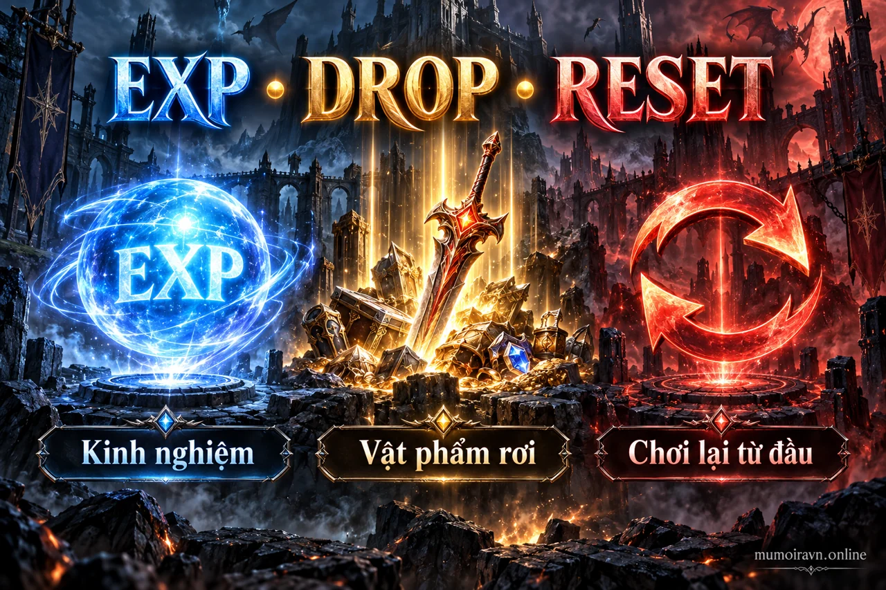 Minh họa Hiểu EXP, Drop và Reset